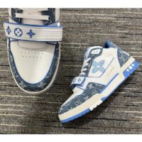 Louis Vuitton Unisex LV Trainer Sneaker Blue Monogram Denim Rubber Monogram Flowers (11)