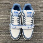Louis Vuitton Unisex LV Trainer Sneaker Blue Monogram Denim Rubber Monogram Flowers – Image 5