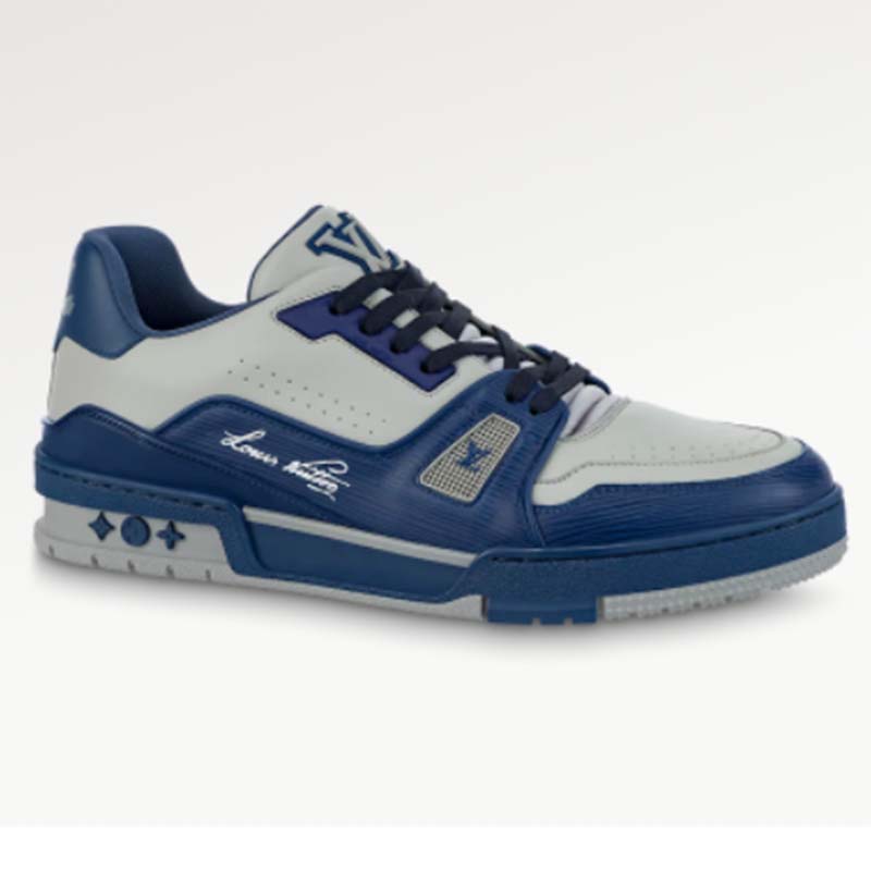 Louis Vuitton Unisex LV Trainer Sneaker Navy Blue Epi Calf Leather Rubber Outsole #54