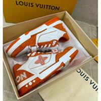 Louis Vuitton Unisex LV Trainer Sneaker Orange Monogram Denim Rubber Outsole Monogram Flowers (5)