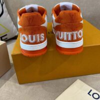 Louis Vuitton Unisex LV Trainer Sneaker Orange Monogram Denim Rubber Outsole Monogram Flowers (5)