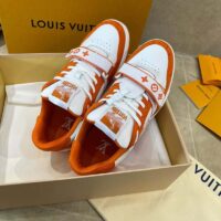 Louis Vuitton Unisex LV Trainer Sneaker Orange Monogram Denim Rubber Outsole Monogram Flowers (5)