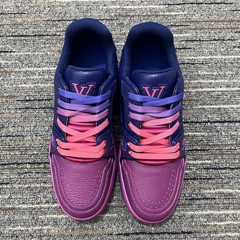 Louis Vuitton Unisex LV Trainer Sneaker Pink Grained Calf Leather Rubber Monogram Flowers