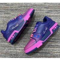 Louis Vuitton Unisex LV Trainer Sneaker Pink Grained Calf Leather Rubber Monogram Flowers (8)