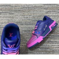 Louis Vuitton Unisex LV Trainer Sneaker Pink Grained Calf Leather Rubber Monogram Flowers (8)