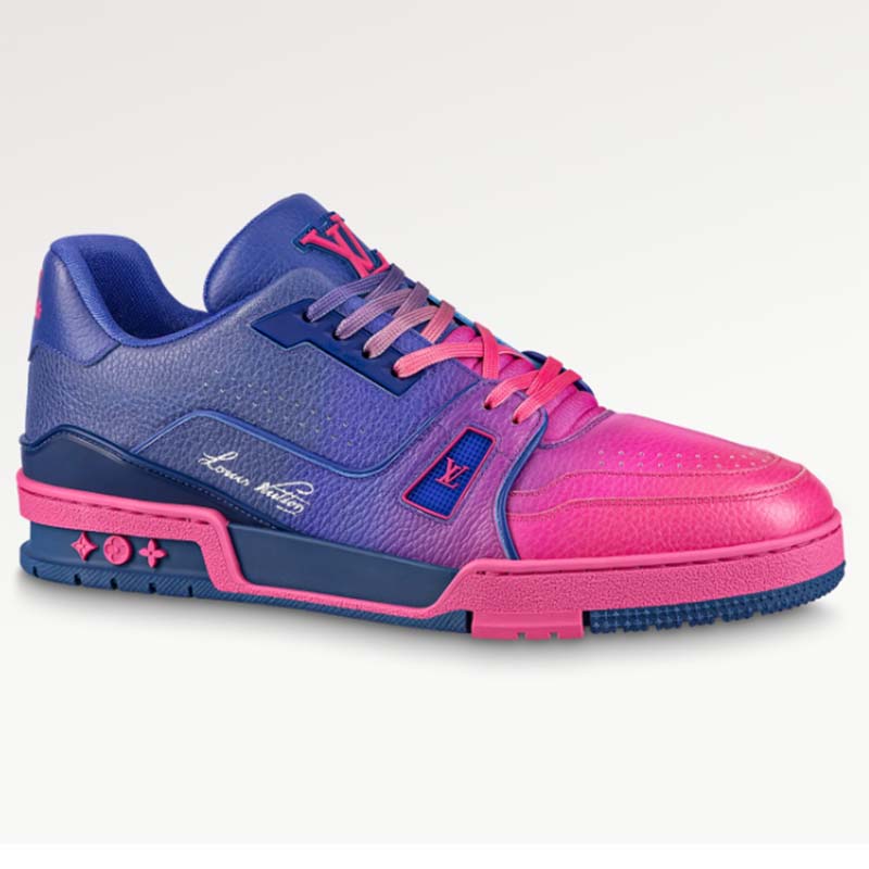 Louis Vuitton Unisex LV Trainer Sneaker Pink Grained Calf Leather Rubber Monogram Flowers