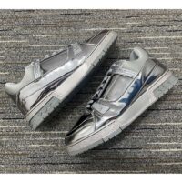 Louis Vuitton Unisex LV Trainer Sneaker Silver Metallic Canvas Rubber Outsole Monogram Flowers (1)