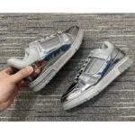 Louis Vuitton Unisex LV Trainer Sneaker Silver Metallic Canvas Rubber Outsole Monogram Flowers - Image 8
