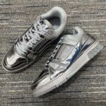 Louis Vuitton Unisex LV Trainer Sneaker Silver Metallic Canvas Rubber Outsole Monogram Flowers - Image 4