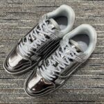 Louis Vuitton Unisex LV Trainer Sneaker Silver Metallic Canvas Rubber Outsole Monogram Flowers - Image 2