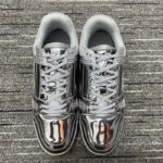 Louis Vuitton Unisex LV Trainer Sneaker Silver Metallic Canvas Rubber Outsole Monogram Flowers - Image 3