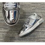 Louis Vuitton Unisex LV Trainer Sneaker Silver Metallic Canvas Rubber Outsole Monogram Flowers - Image 7