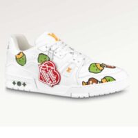 Louis Vuitton Unisex LV Trainer Sneaker White Printed Calf Leather Rubber Monogram Flowers (5)