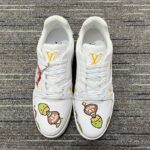 Louis Vuitton Unisex LV Trainer Sneaker White Printed Calf Leather Rubber Monogram Flowers - Imagen 4