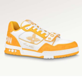 Louis Vuitton Unisex LV Trainer Sneaker Yellow Monogram Denim Rubber Outsole Monogram Flowers