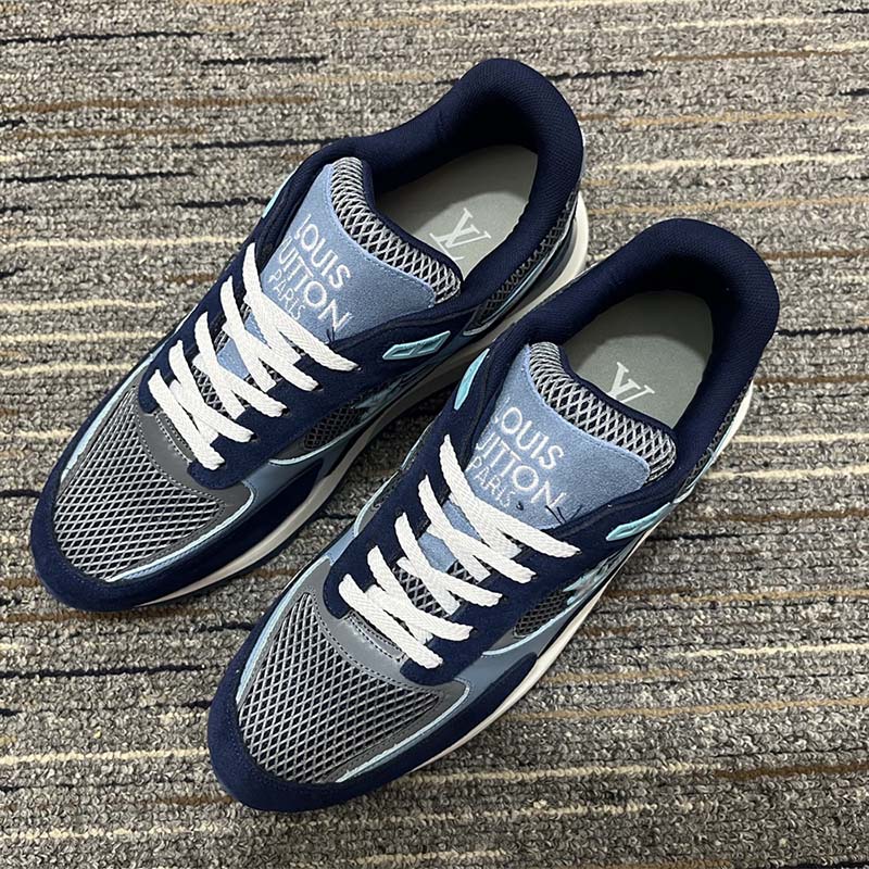 Louis Vuitton Blue/Pink Mesh Fabric and Leather Run Away Sneakers