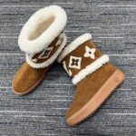 Louis Vuitton Women LV Snowdrop Flat Ankle Boot Brown Suede Calf Leather Shearling Wool - Image 5