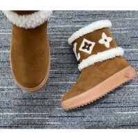 Louis Vuitton Women LV Snowdrop Flat Ankle Boot Brown Suede Calf Leather Shearling Wool (4)