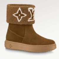 Louis Vuitton Women LV Snowdrop Flat Ankle Boot Brown Suede Calf Shearling Wool (3)