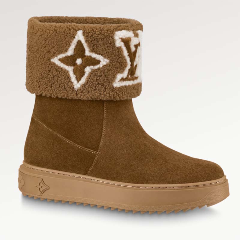 Louis Vuitton Women LV Snowdrop Flat Ankle Boot Brown Suede Calf Shearling Wool