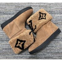 Louis Vuitton Women LV Snowdrop Flat Ankle Boot Brown Suede Calf Shearling Wool (3)