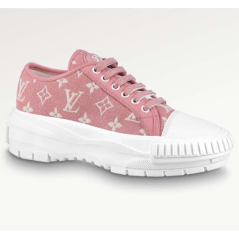 Louis Vuitton Women LV Squad Sneaker Rose Clair Pink Monogram Denim Rubber Circle