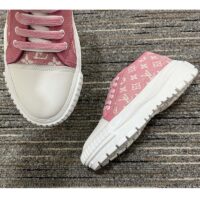 Louis Vuitton Women LV Squad Sneaker Rose Clair Pink Monogram Denim Rubber Circle (2)