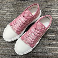 Louis Vuitton Women LV Squad Sneaker Rose Clair Pink Monogram Denim Rubber Circle (2)