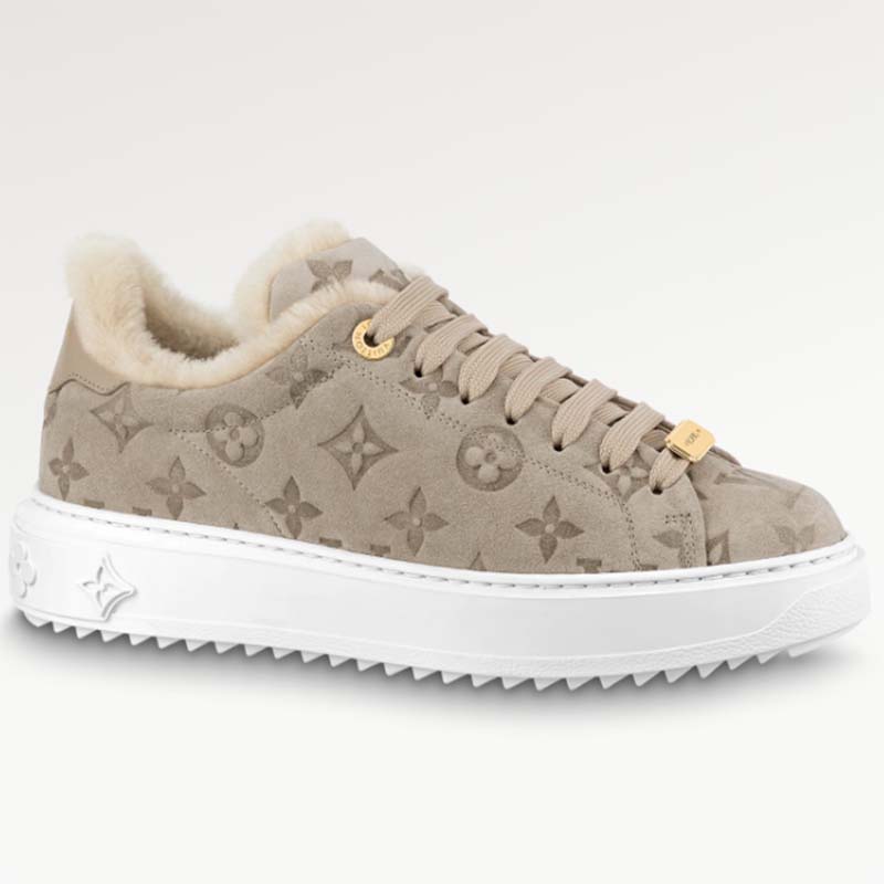 Louis Vuitton Women LV Time Out Sneaker Monogram Embossed Suede Calf Leather Shearling
