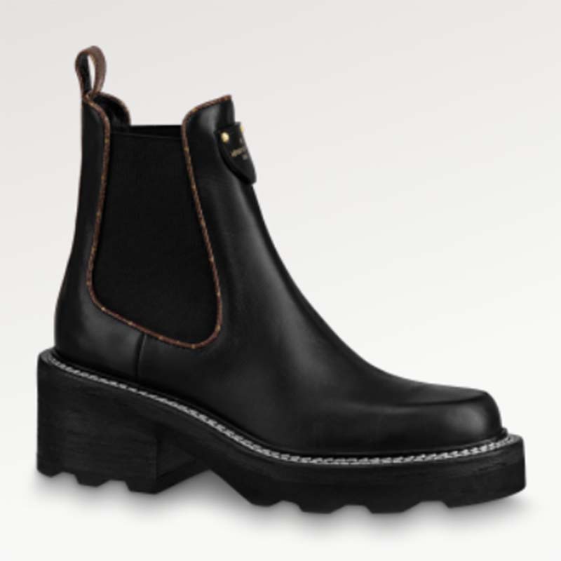 Louis Vuitton Women Shoes LV Beaubourg Ankle Boot Black Calf Leather 4 cm Heel
