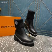 Louis Vuitton Women Shoes LV Beaubourg Ankle Boot Black Calf Leather Wool (4)