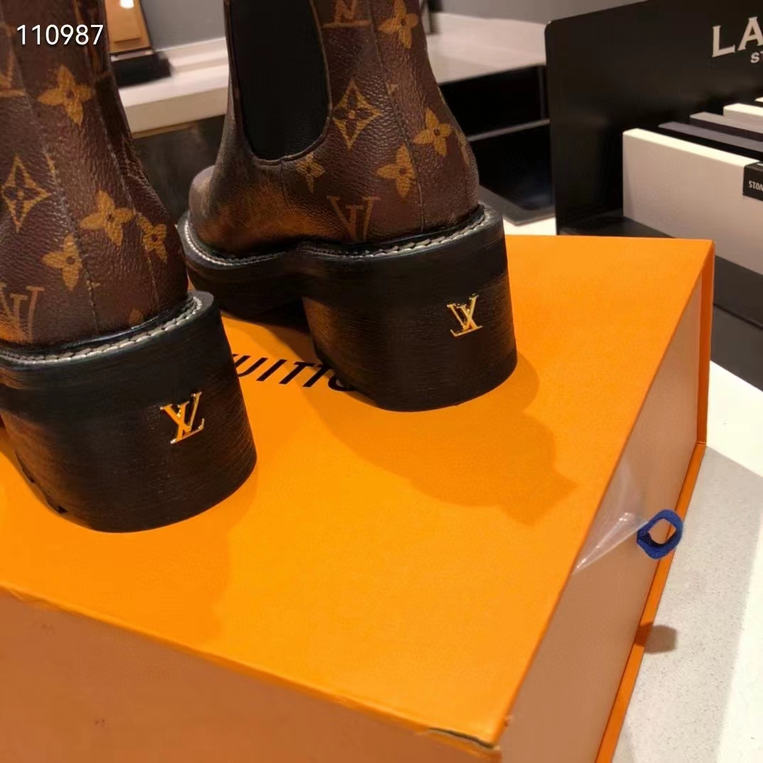 Louis Vuitton Monogram LV Beaubourg Ankle Boots, Brown, 36.5