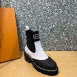 Louis Vuitton Women Shoes LV Beaubourg Ankle Boot Ecru White Calf Leather Neoprene - Image 2