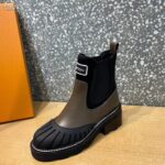 Louis Vuitton Women Shoes LV Beaubourg Ankle Boot Khaki Green Calf Leather Neoprene - Imagen 5