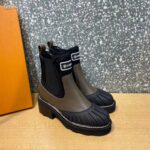 Louis Vuitton Women Shoes LV Beaubourg Ankle Boot Khaki Green Calf Leather Neoprene - Imagen 6