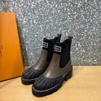 Louis Vuitton Women Shoes LV Beaubourg Ankle Boot Khaki Green Calf Leather Neoprene (9)