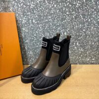 Louis Vuitton Women Shoes LV Beaubourg Ankle Boot Khaki Green Calf Leather Neoprene (9)