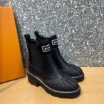 Louis Vuitton Women Shoes LV Ruby Flat Ankle Boot Black Rubberized Calf Leather - Bild 3