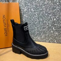 Louis Vuitton Women Shoes LV Ruby Flat Ankle Boot Black Rubberized Calf Leather (5)