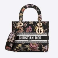Dior Women CD Medium Lady D-Lite Bag Black Multicolor Jardin Botanique Embroidery
