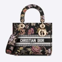 Dior Women CD Medium Lady D-Lite Bag Black Multicolor Jardin Botanique Embroidery (1)