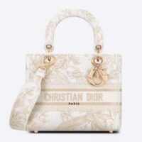 Dior Women CD Medium Lady D-Lite Bag Jardin D'Hiver Embroidery Metallic Thread