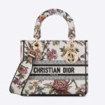 Dior Women CD Medium Lady D-Lite Bag White Multicolor Jardin Botanique Embroidery