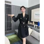 Givenchy Women Check Panel Cotton Gabardine Trench Coat-Black – Image 6