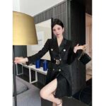 Givenchy Women Check Panel Cotton Gabardine Trench Coat-Black – Image 7