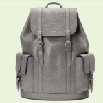 Gucci GG Unisex GG Embossed Backpack Grey GG Embossed Leather