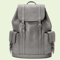 Gucci GG Unisex GG Embossed Backpack Grey GG Embossed Leather