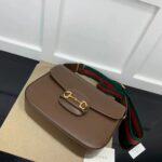 Gucci GG Unisex Horsebit 1955 Shoulder Bag Brown Leather Green Red Web – Image 4