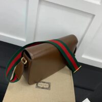 Gucci GG Unisex Horsebit 1955 Shoulder Bag Brown Leather Green Red Web (4)
