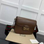 Gucci GG Unisex Horsebit 1955 Shoulder Bag Brown Leather Green Red Web – Image 3